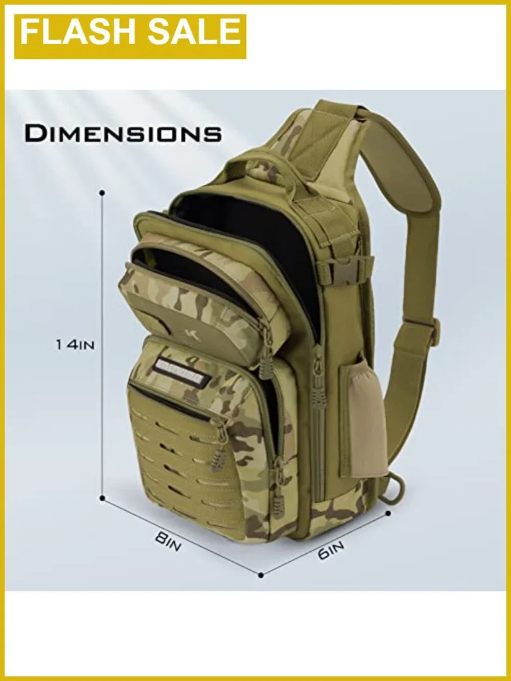 Fishing Sling Backpack with Rod Holder, Tactical Molle System, Water Repellent,
